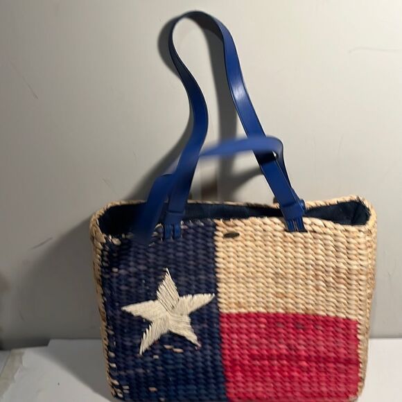 Scala collection straw tote bag w/zip closure and coin purse, lone star design - Picture 2 of 7